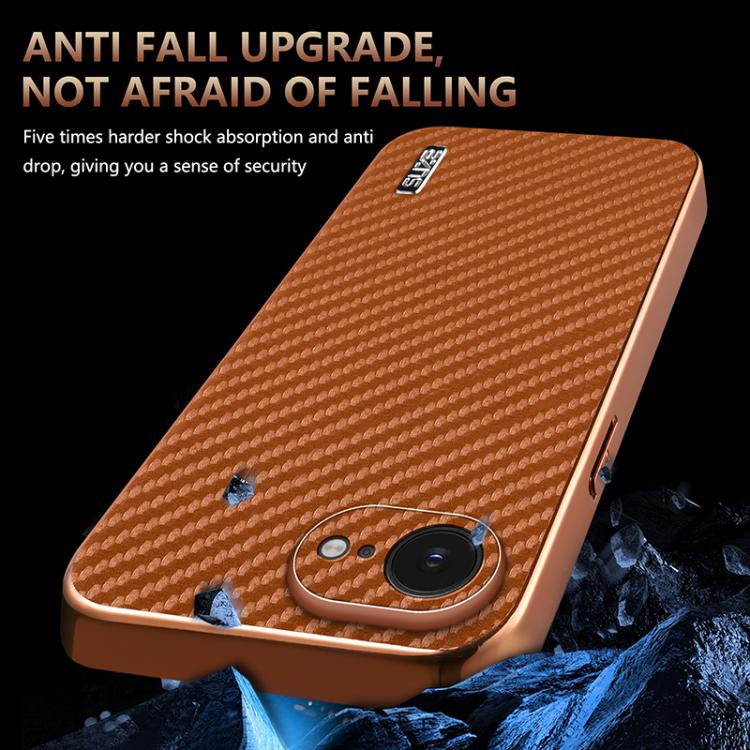For iPhone 16e AZNS Electroplated Edge Carbon Fiber Texture Phone Case(Blue) - iPhone 16e Cases by AZNS | Online Shopping UK | buy2fix