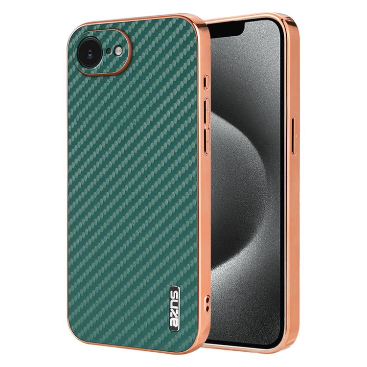 For iPhone 16e AZNS Electroplated Edge Carbon Fiber Texture Phone Case(Green) - iPhone 16e Cases by AZNS | Online Shopping UK | buy2fix
