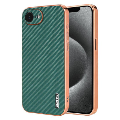 For iPhone 16e AZNS Electroplated Edge Carbon Fiber Texture Phone Case(Green) - iPhone 16e Cases by AZNS | Online Shopping UK | buy2fix