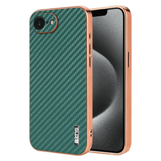For iPhone 16e AZNS Electroplated Edge Carbon Fiber Texture Phone Case(Green) - iPhone 16e Cases by AZNS | Online Shopping UK | buy2fix