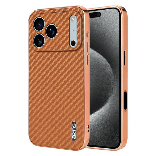For iPhone 17 Pro Max AZNS Electroplated Edge Carbon Fiber Texture Phone Case(Brown) - iPhone 17 Pro Max Cases by AZNS | Online Shopping UK | buy2fix