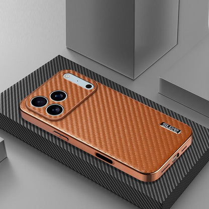 For iPhone 17 Pro Max AZNS Electroplated Edge Carbon Fiber Texture Phone Case(Brown) - iPhone 17 Pro Max Cases by AZNS | Online Shopping UK | buy2fix