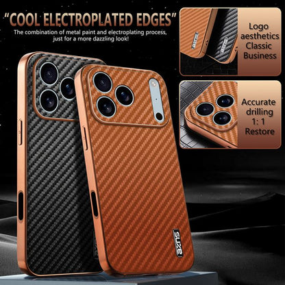 For iPhone 17 Pro Max AZNS Electroplated Edge Carbon Fiber Texture Phone Case(Brown) - iPhone 17 Pro Max Cases by AZNS | Online Shopping UK | buy2fix