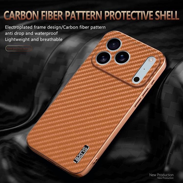 For iPhone 17 Pro AZNS Electroplated Edge Carbon Fiber Texture Phone Case(Brown) - iPhone 17 Pro Cases by AZNS | Online Shopping UK | buy2fix