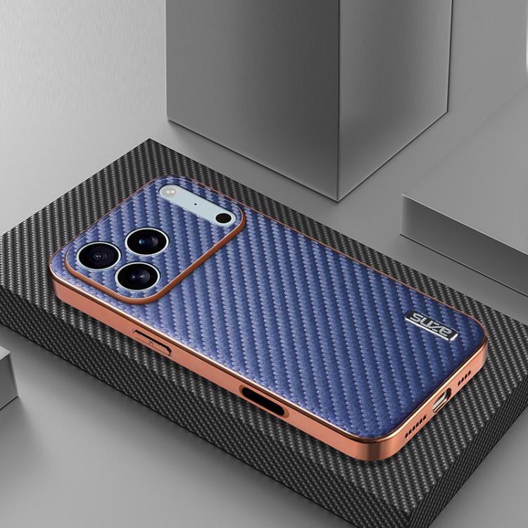 For iPhone 17 Pro AZNS Electroplated Edge Carbon Fiber Texture Phone Case(Blue) - iPhone 17 Pro Cases by AZNS | Online Shopping UK | buy2fix