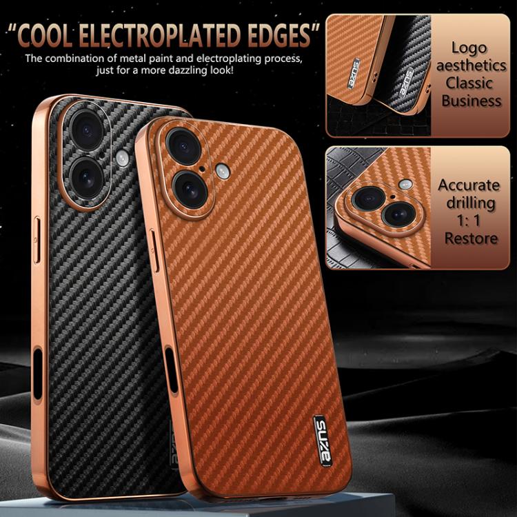 For iPhone 17 AZNS Electroplated Edge Carbon Fiber Texture Phone Case(Black) - iPhone 17 Cases by AZNS | Online Shopping UK | buy2fix
