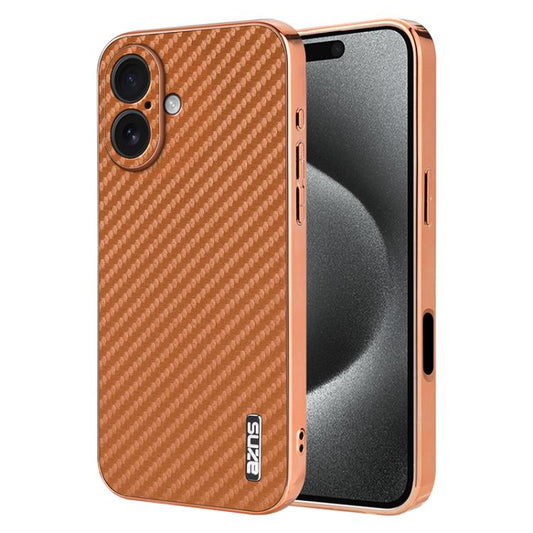 For iPhone 17 AZNS Electroplated Edge Carbon Fiber Texture Phone Case(Brown) - iPhone 17 Cases by AZNS | Online Shopping UK | buy2fix