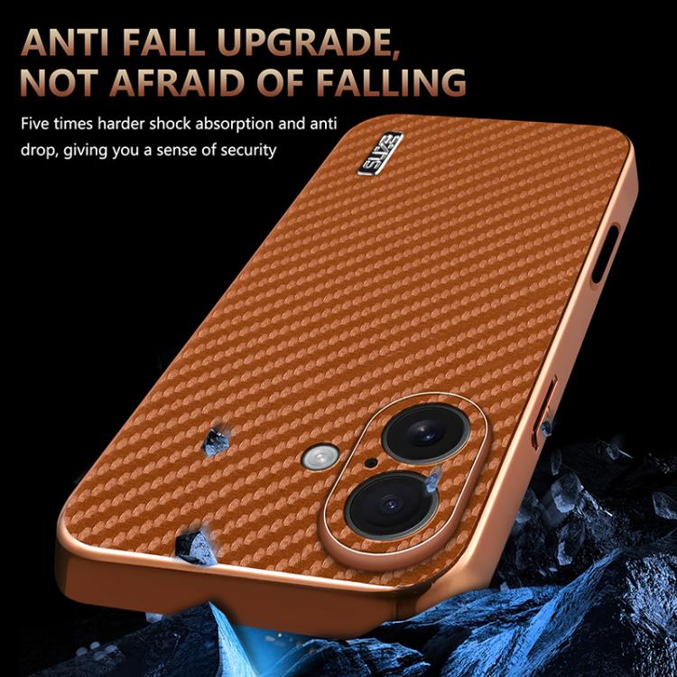 For iPhone 17 AZNS Electroplated Edge Carbon Fiber Texture Phone Case(Brown) - iPhone 17 Cases by AZNS | Online Shopping UK | buy2fix