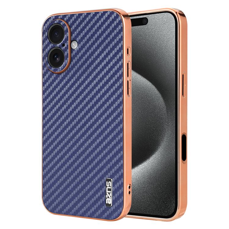 For iPhone 17 AZNS Electroplated Edge Carbon Fiber Texture Phone Case(Blue) - iPhone 17 Cases by AZNS | Online Shopping UK | buy2fix