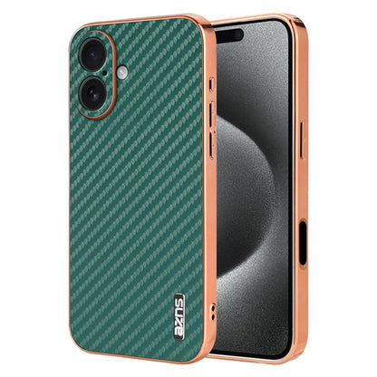 For iPhone 17 AZNS Electroplated Edge Carbon Fiber Texture Phone Case(Green) - iPhone 17 Cases by AZNS | Online Shopping UK | buy2fix