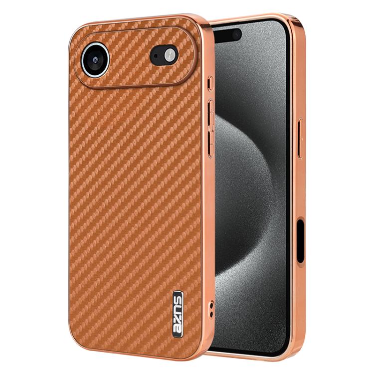 For iPhone 17 Air AZNS Electroplated Edge Carbon Fiber Texture Phone Case(Brown) - iPhone 17 Air Cases by AZNS | Online Shopping UK | buy2fix