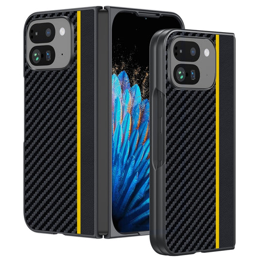 For Google Pixel 9 Pro Fold Ultra-thin Carbon Fiber Texture Printing Phone Case(Black Yellow) - Google Cases by buy2fix | Online Shopping UK | buy2fix