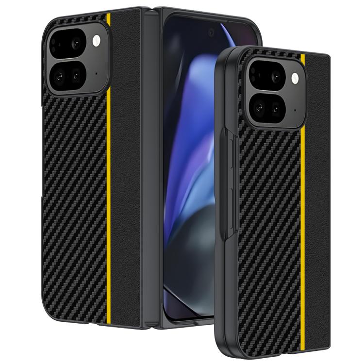 For Google Pixel 10 Pro Fold Ultra-thin Carbon Fiber Texture Printing Phone Case(Black Yellow) - Google Cases by buy2fix | Online Shopping UK | buy2fix