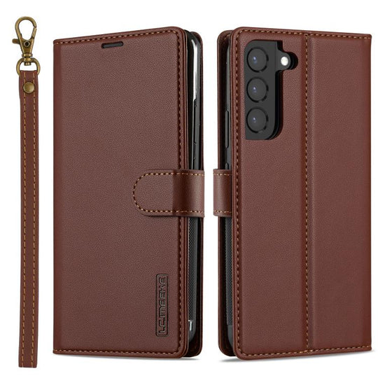 For Samsung Galaxy S25 5G LC.IMEEKE L2 Series Detachable Magsafe PU Phone Case with Lanyard(Brown)