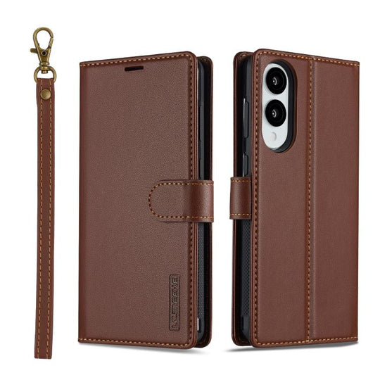 For Samsung Galaxy S25 Edge 5G LC.IMEEKE L2 Series Detachable Magsafe PU Phone Case with Lanyard(Brown)