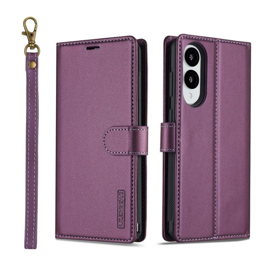 For Samsung Galaxy S25 Edge 5G LC.IMEEKE L2 Series Detachable Magsafe PU Phone Case with Lanyard(Purple)