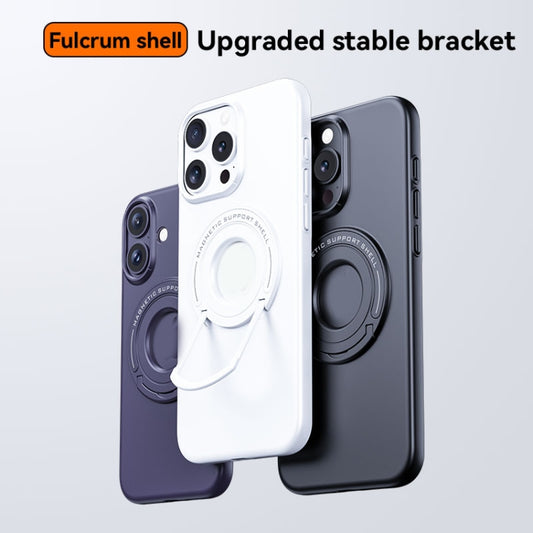 For iPhone 16 Matte Magsafe Magnetic Phone Case with Trolley Holder(Black) by buy2fix