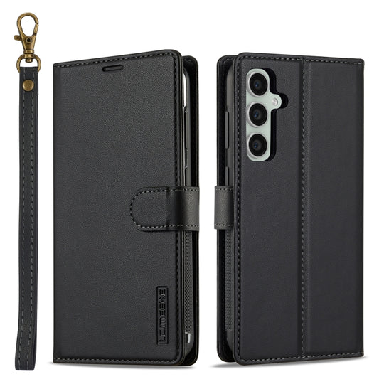 For Samsung Galaxy A55 5G LC.IMEEKE L2 Series Detachable Magsafe PU Phone Case with Lanyard(Black)