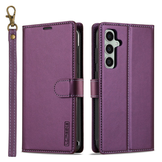 For Samsung Galaxy A35 5G LC.IMEEKE L2 Series Detachable Magsafe PU Phone Case with Lanyard(Purple)