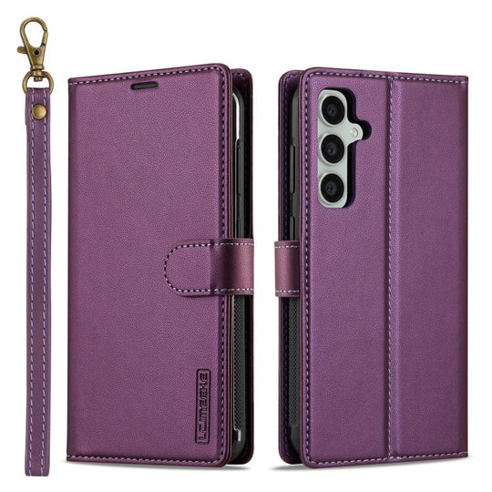 For Samsung Galaxy A56 5G LC.IMEEKE L2 Series Detachable Magsafe PU Phone Case with Lanyard(Purple)