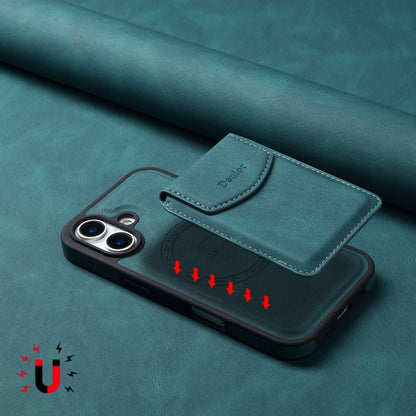 For iPhone 16 Plus Denior D19 Skin Feel MagSafe Detachable Card Slot Phone Case(Blue) by Denior