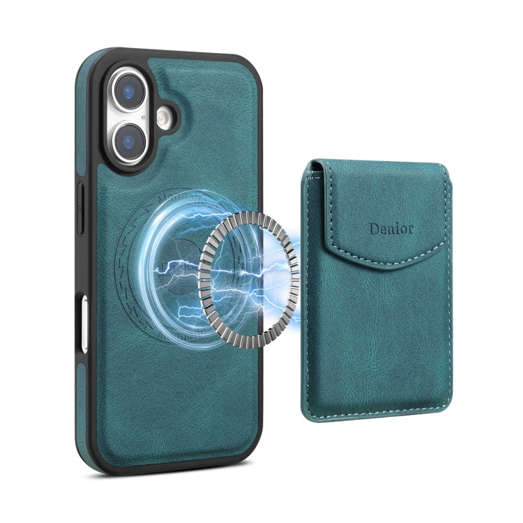 For iPhone 16 Plus Denior D19 Skin Feel MagSafe Detachable Card Slot Phone Case(Blue) by Denior