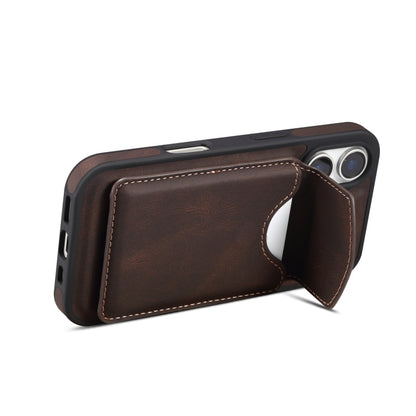 For iPhone 16 Denior D19 Skin Feel MagSafe Detachable Card Slot Phone Case(Brown) - iPhone 16 Cases by Denior | Online Shopping UK | buy2fix