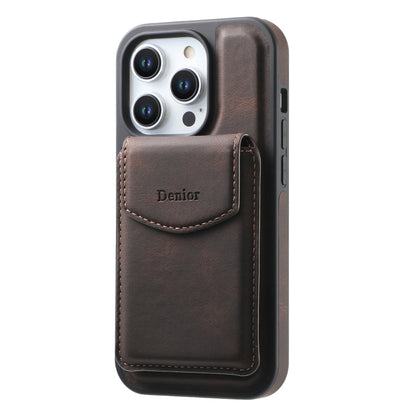 For iPhone 16 Plus Denior D20 Skin Feel MagSafe Holder Detachable Card Slot Phone Case(Brown) - iPhone 16 Plus Cases by Denior | Online Shopping UK | buy2fix