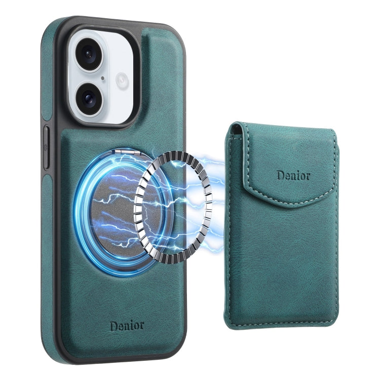 For iPhone 16 Denior D20 Skin Feel MagSafe Holder Detachable Card Slot Phone Case(Blue) - iPhone 16 Cases by Denior | Online Shopping UK | buy2fix