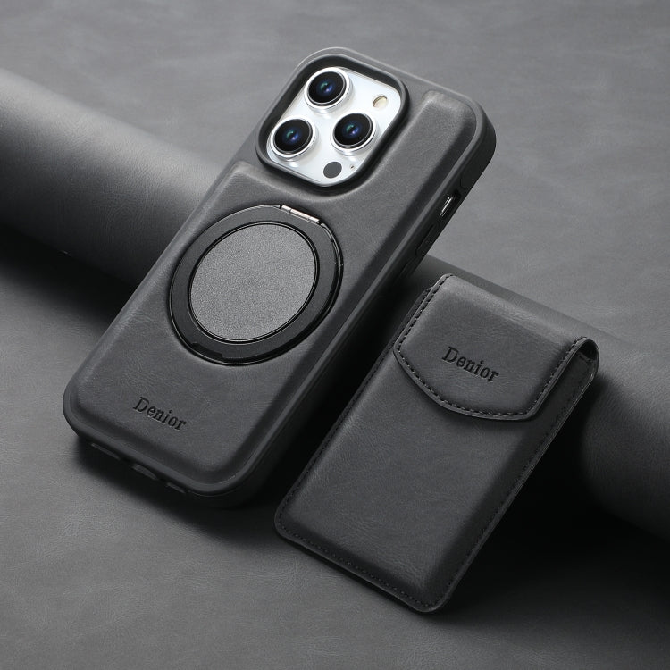 For iPhone 16 Denior D20 Skin Feel MagSafe Holder Detachable Card Slot Phone Case(Black) by Denior