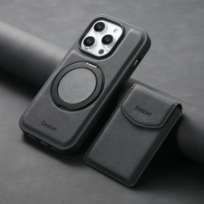 For iPhone 16 Denior D20 Skin Feel MagSafe Holder Detachable Card Slot Phone Case(Black) by Denior