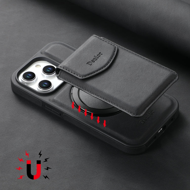 For iPhone 16 Denior D20 Skin Feel MagSafe Holder Detachable Card Slot Phone Case(Black) by Denior