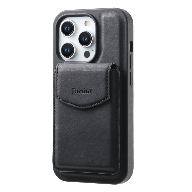 For iPhone 16 Denior D20 Skin Feel MagSafe Holder Detachable Card Slot Phone Case(Black) - iPhone 16 Cases by Denior | Online Shopping UK | buy2fix