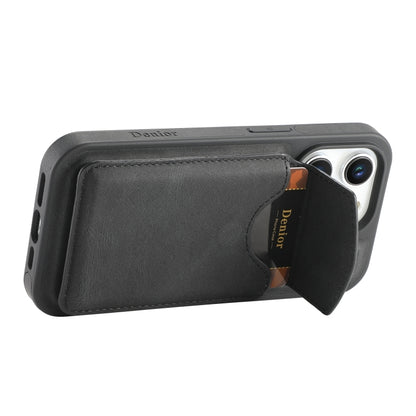 For iPhone 16 Denior D20 Skin Feel MagSafe Holder Detachable Card Slot Phone Case(Black) - iPhone 16 Cases by Denior | Online Shopping UK | buy2fix