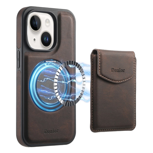 For iPhone 15 Denior D20 Skin Feel MagSafe Holder Detachable Card Slot Phone Case(Brown) - iPhone 15 Cases by Denior | Online Shopping UK | buy2fix