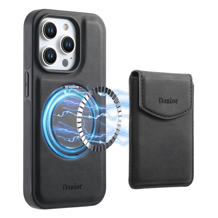 For iPhone 14 Pro Max Denior D20 Skin Feel MagSafe Holder Detachable Card Slot Phone Case(Black) by Denior