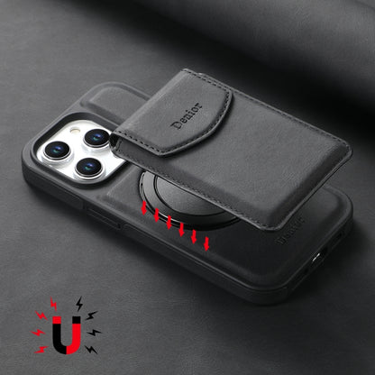 For iPhone 14 Pro Max Denior D20 Skin Feel MagSafe Holder Detachable Card Slot Phone Case(Black) by Denior