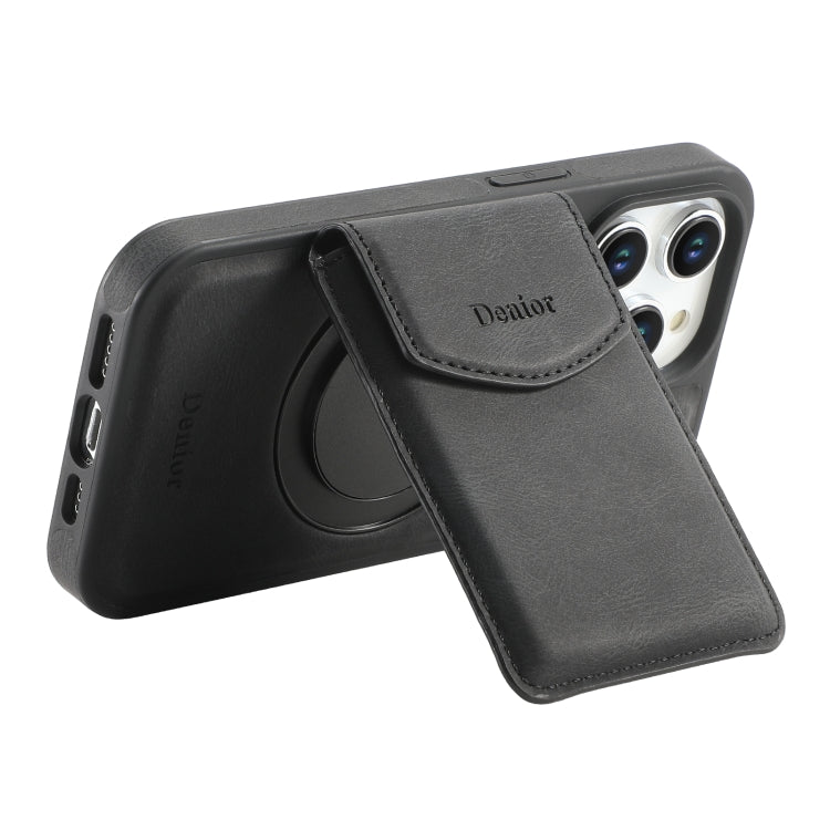 For iPhone 14 Pro Max Denior D20 Skin Feel MagSafe Holder Detachable Card Slot Phone Case(Black) by Denior