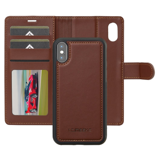 For iPhone X / XS LC.IMEEKE L2 Series Detachable Magsafe PU Phone Case with Lanyard(Brown) by LC.IMEEKE