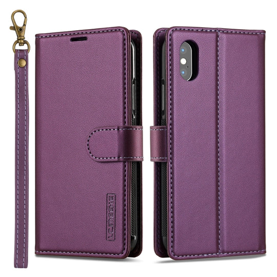 For iPhone X / XS LC.IMEEKE L2 Series Detachable Magsafe PU Phone Case with Lanyard(Purple)