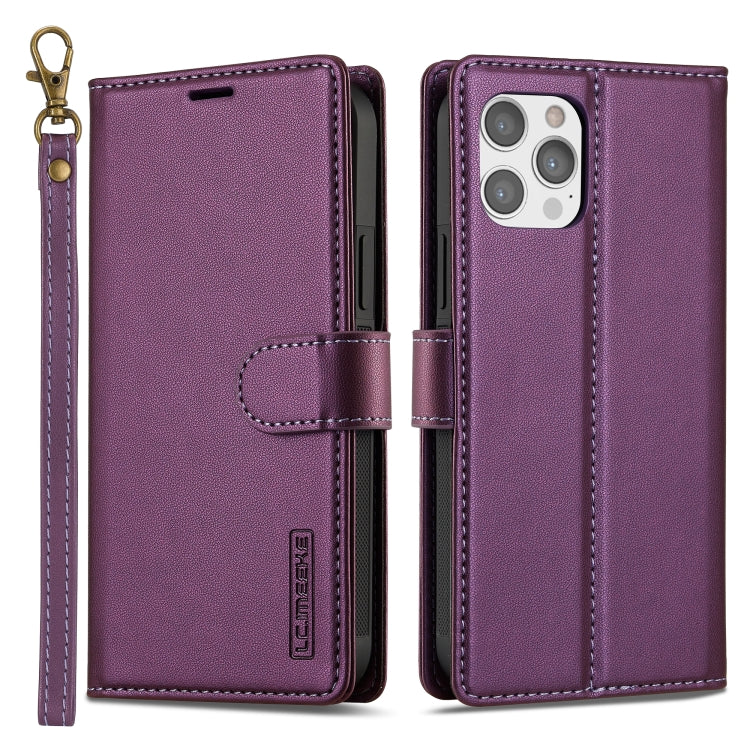 For iPhone 12 Pro Max LC.IMEEKE L2 Series Detachable Magsafe PU Phone Case with Lanyard(Purple) - iPhone 12 Pro Max Cases by LC.IMEEKE | Online Shopping UK | buy2fix