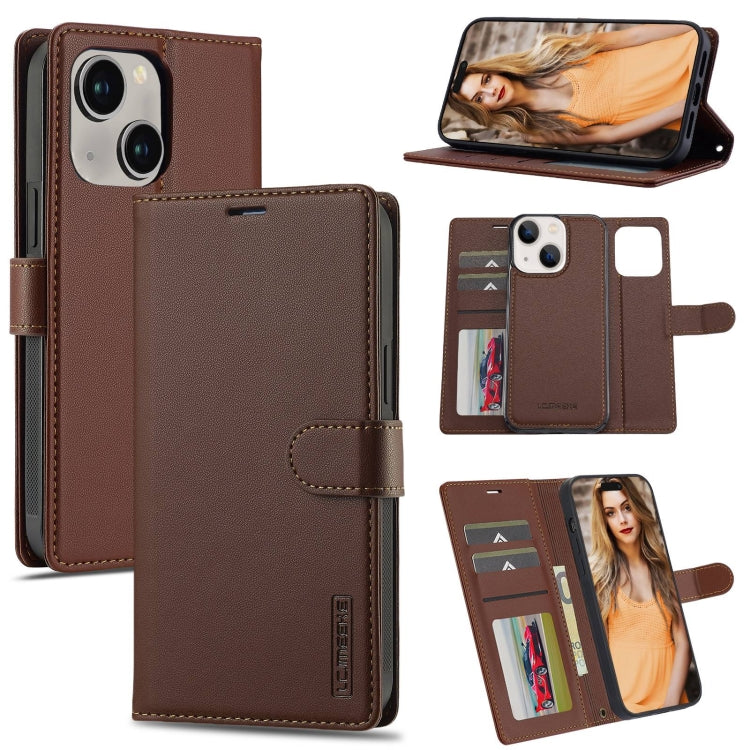 For iPhone 13 LC.IMEEKE L2 Series Detachable Magsafe PU Phone Case with Lanyard(Brown) - iPhone 13 Cases by LC.IMEEKE | Online Shopping UK | buy2fix