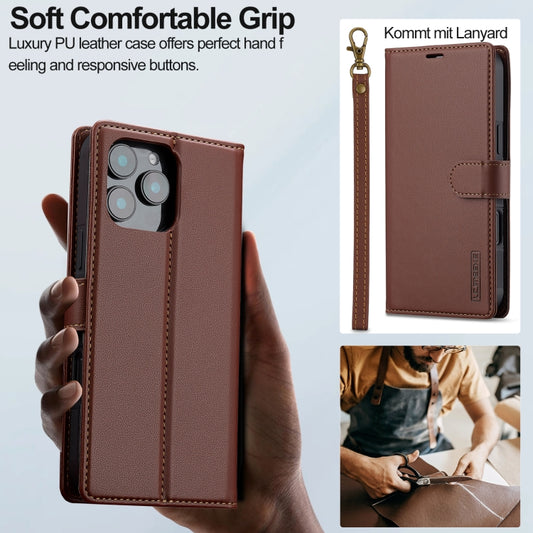 For iPhone 16 Pro LC.IMEEKE L2 Series Detachable Magsafe PU Phone Case with Lanyard(Brown) by LC.IMEEKE