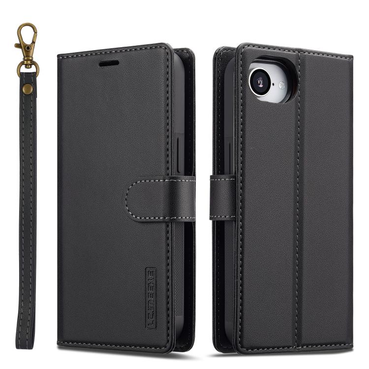 For iPhone 16e LC.IMEEKE L2 Series Detachable Magsafe PU Phone Case with Lanyard(Black) - iPhone 16e Cases by LC.IMEEKE | Online Shopping UK | buy2fix