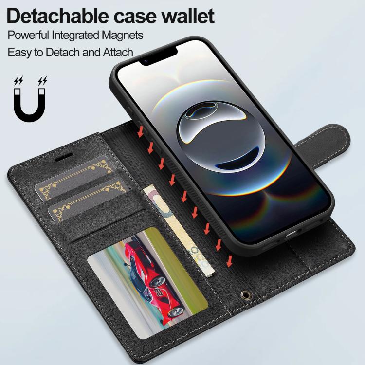 For iPhone 16e LC.IMEEKE L2 Series Detachable Magsafe PU Phone Case with Lanyard(Black) - iPhone 16e Cases by LC.IMEEKE | Online Shopping UK | buy2fix