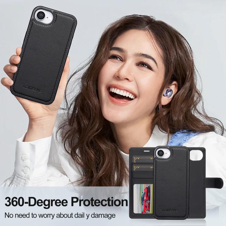 For iPhone 16e LC.IMEEKE L2 Series Detachable Magsafe PU Phone Case with Lanyard(Black) - iPhone 16e Cases by LC.IMEEKE | Online Shopping UK | buy2fix