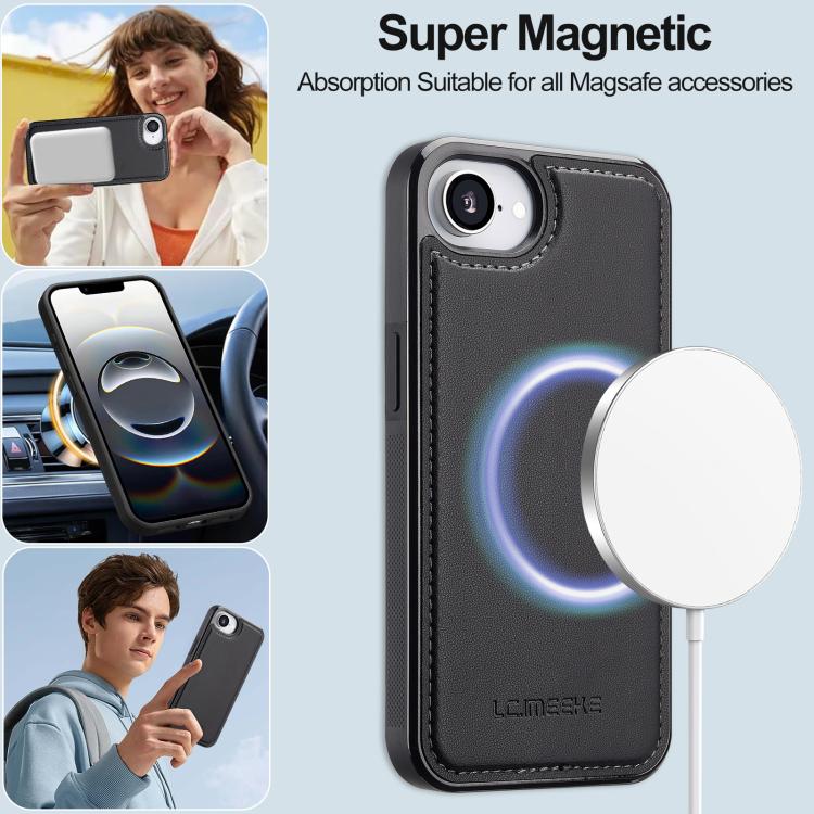 For iPhone 16e LC.IMEEKE L2 Series Detachable Magsafe PU Phone Case with Lanyard(Black) - iPhone 16e Cases by LC.IMEEKE | Online Shopping UK | buy2fix