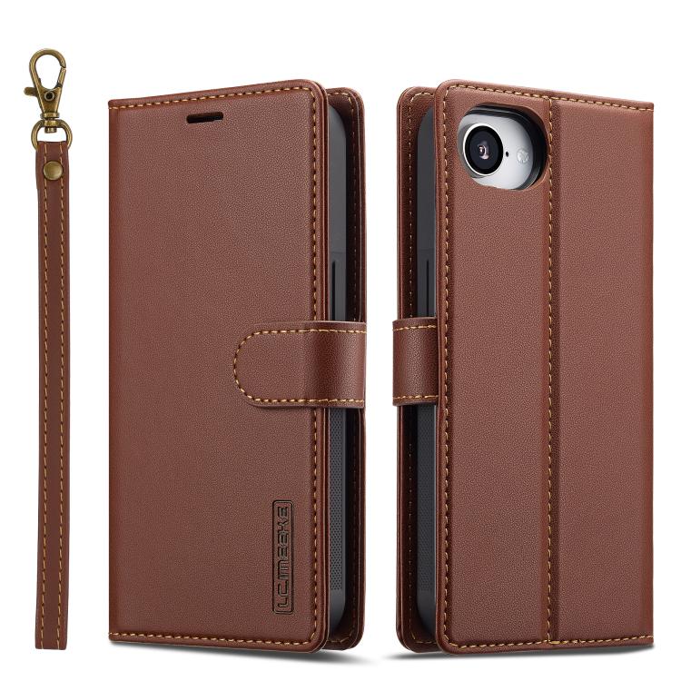 For iPhone 16e LC.IMEEKE L2 Series Detachable Magsafe PU Phone Case with Lanyard(Brown) - iPhone 16e Cases by LC.IMEEKE | Online Shopping UK | buy2fix