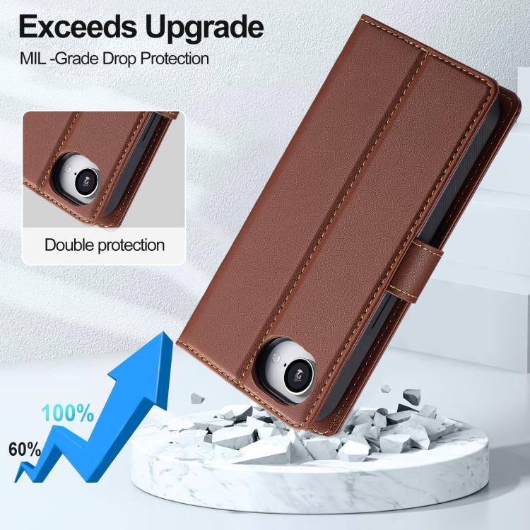 For iPhone 16e LC.IMEEKE L2 Series Detachable Magsafe PU Phone Case with Lanyard(Brown) - iPhone 16e Cases by LC.IMEEKE | Online Shopping UK | buy2fix