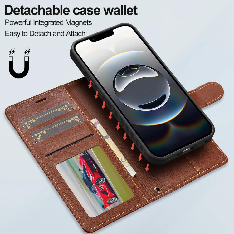 For iPhone 16e LC.IMEEKE L2 Series Detachable Magsafe PU Phone Case with Lanyard(Brown) - iPhone 16e Cases by LC.IMEEKE | Online Shopping UK | buy2fix